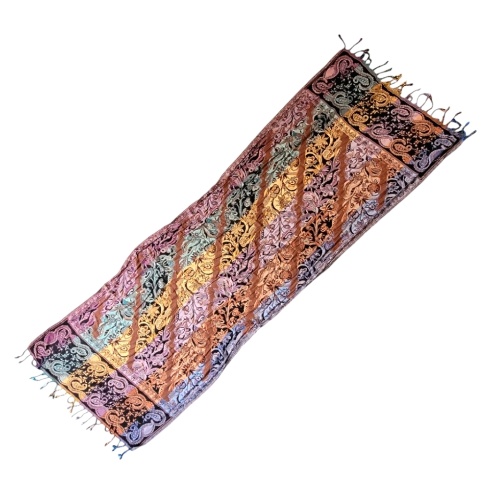 Boho Floral Paisley Scarf w Fringe Colorful Lightweight Bohemian - Picture 3 of 3